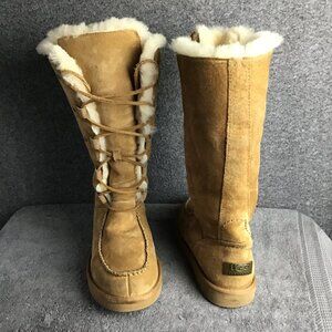 UGG Tall Lace-Up Boots EUC Brown Shearling Lining Sz 7